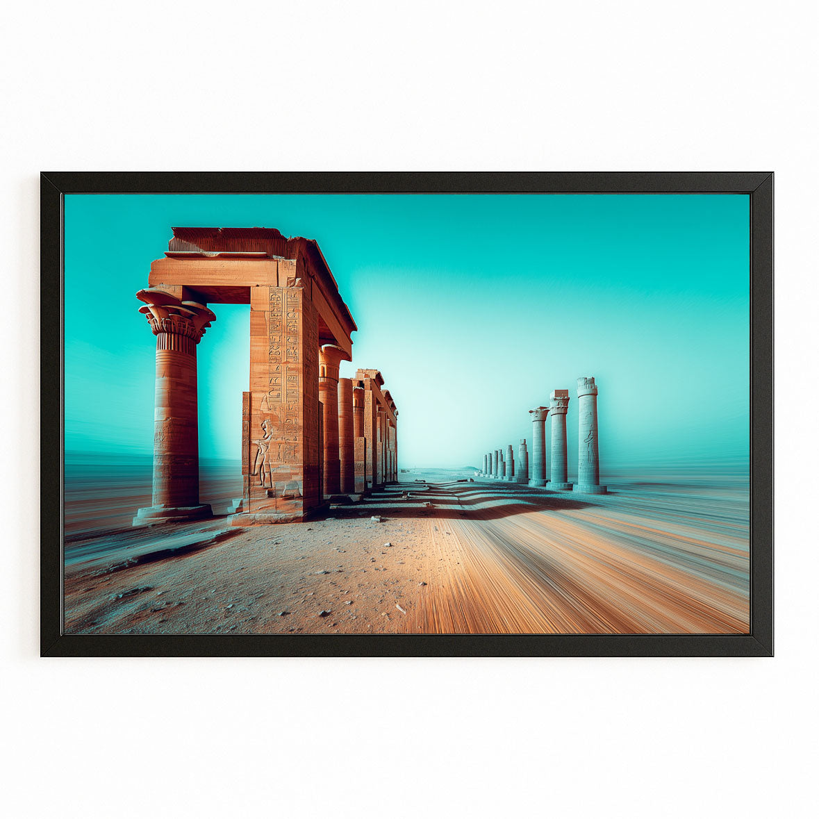 Turquoise Temple Colonnade Egyptian Prints – with Premium Black frame on white background