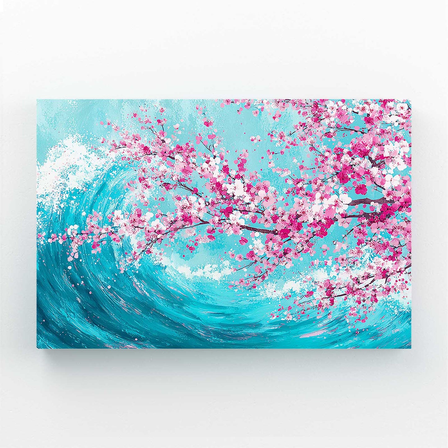 Turquoise Wave Cherry Blossom Wall Decor – turquoise wave cherry blossom canvas print