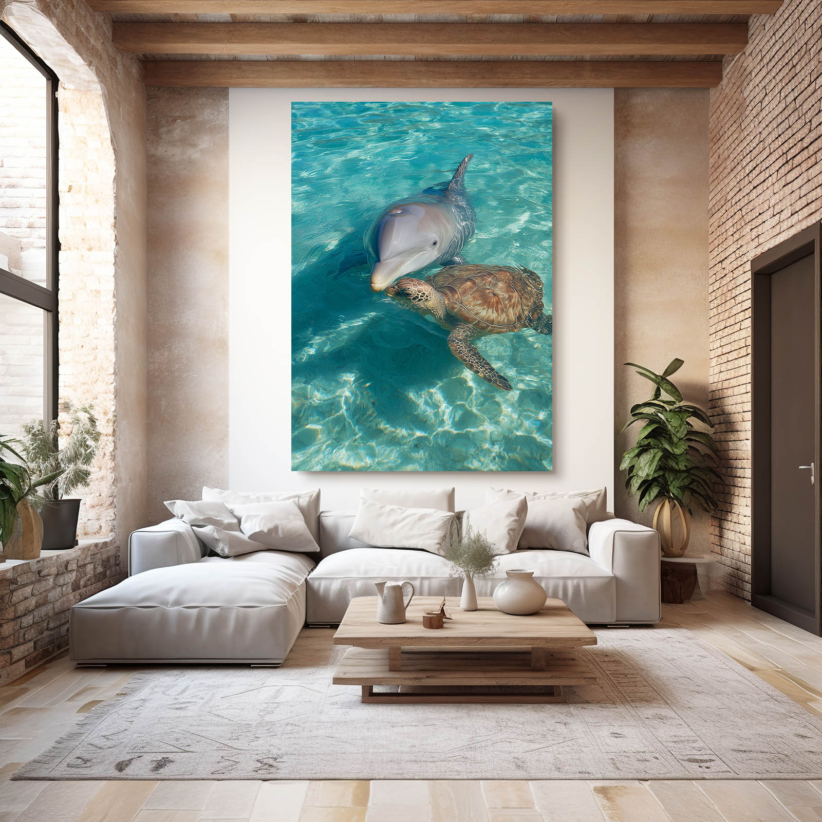Turtle Friend Dolphin Art – styled in a furnished interior
