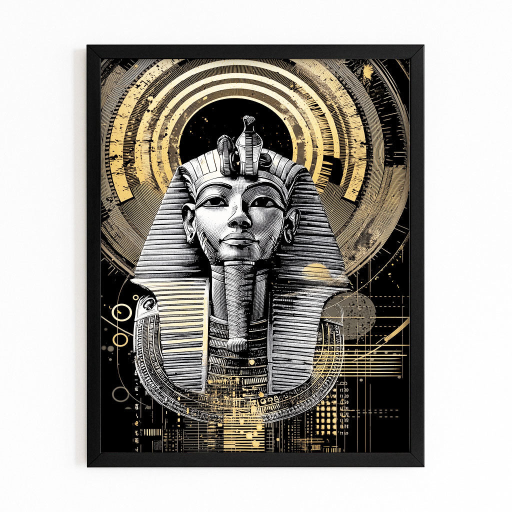 Tutankhamun Mask Study Egyptian Canvas Art – with Premium Black frame on white background