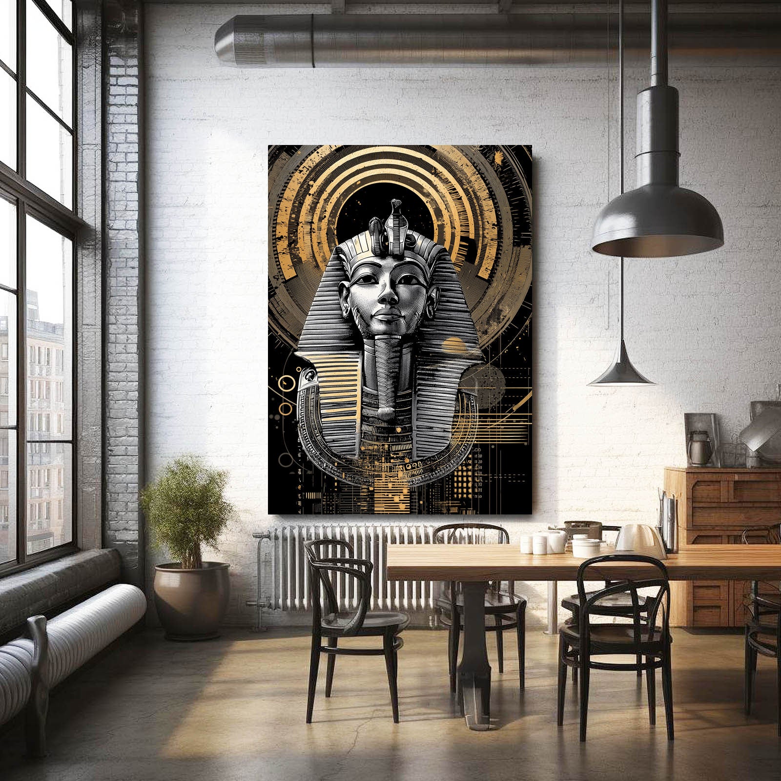 Tutankhamun Mask Study Egyptian Canvas Art – styled in a furnished interior