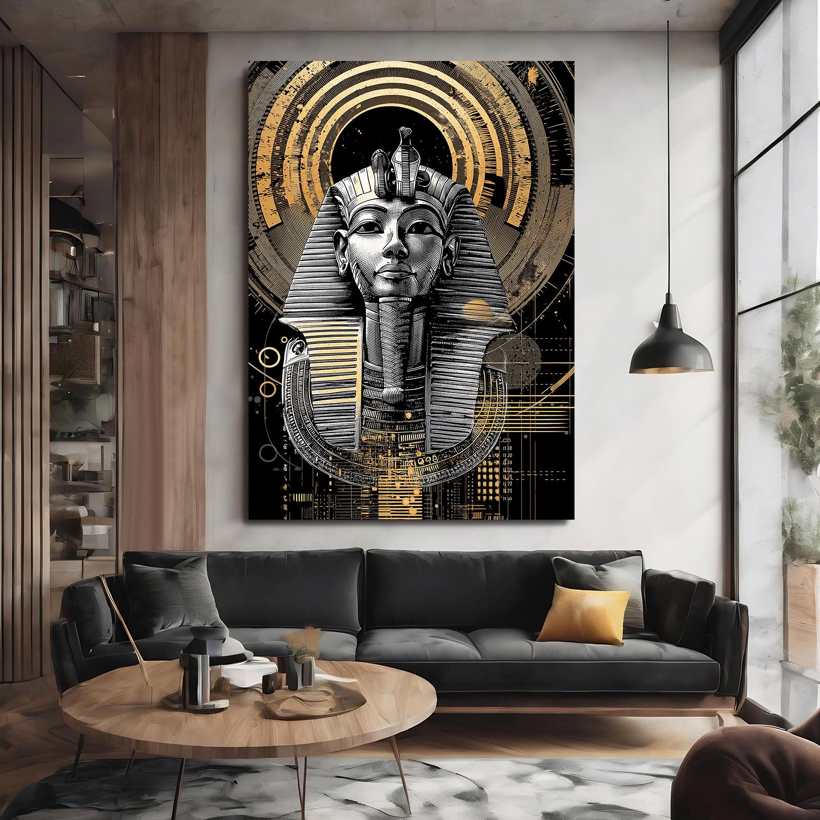 Tutankhamun Mask Study Egyptian Canvas Art – styled in a furnished interior