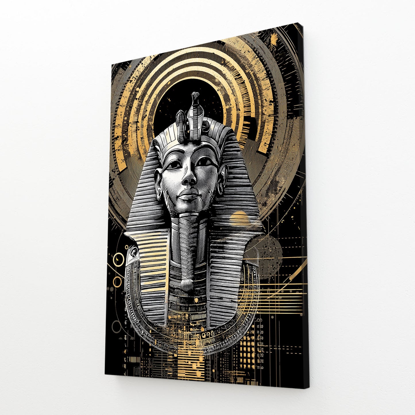 Tutankhamun Mask Study Egyptian Canvas Art – angled canvas view on white background