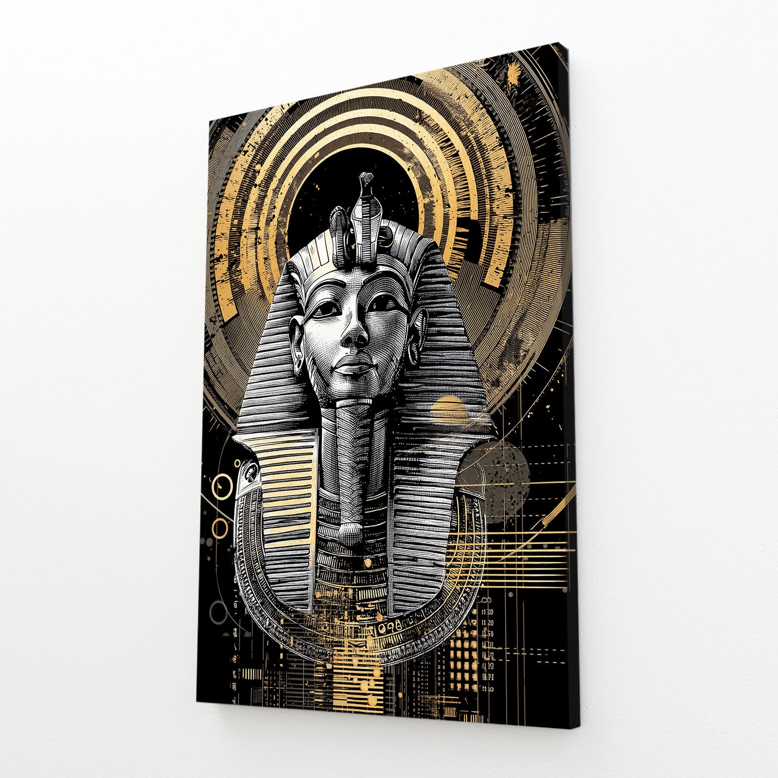 Tutankhamun Mask Study Egyptian Canvas Art – angled canvas view on white background