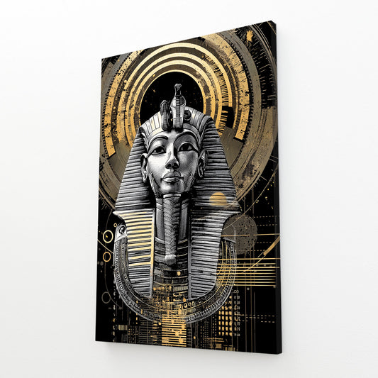 Tutankhamun Mask Study Egyptian Canvas Art – angled canvas view on white background