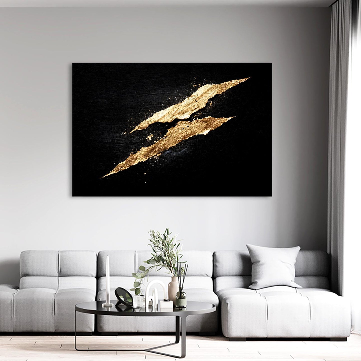 Twin Gold Slashes Wall Decor – styled in a furnished interior
