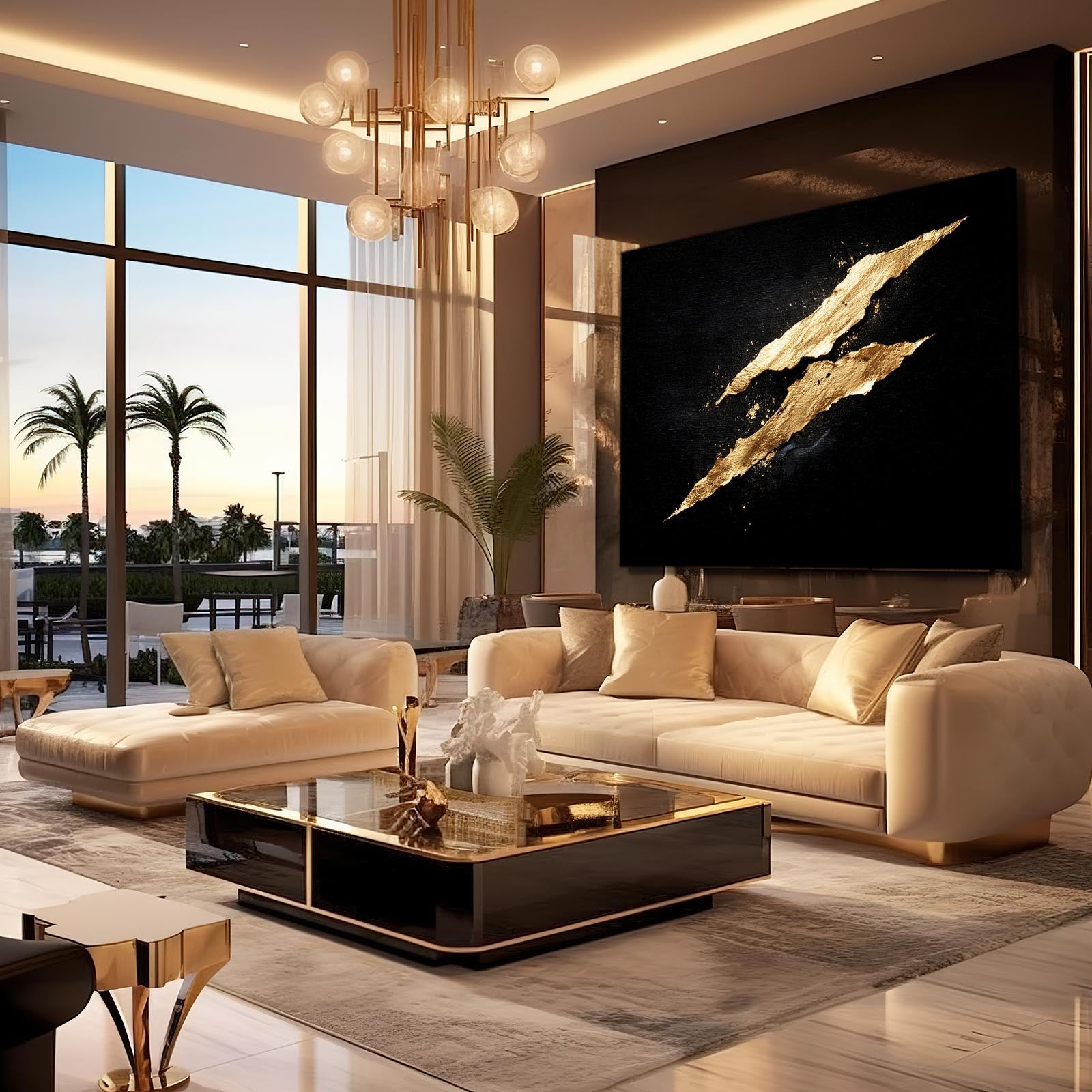 Twin Gold Slashes Wall Decor – styled in a furnished interior