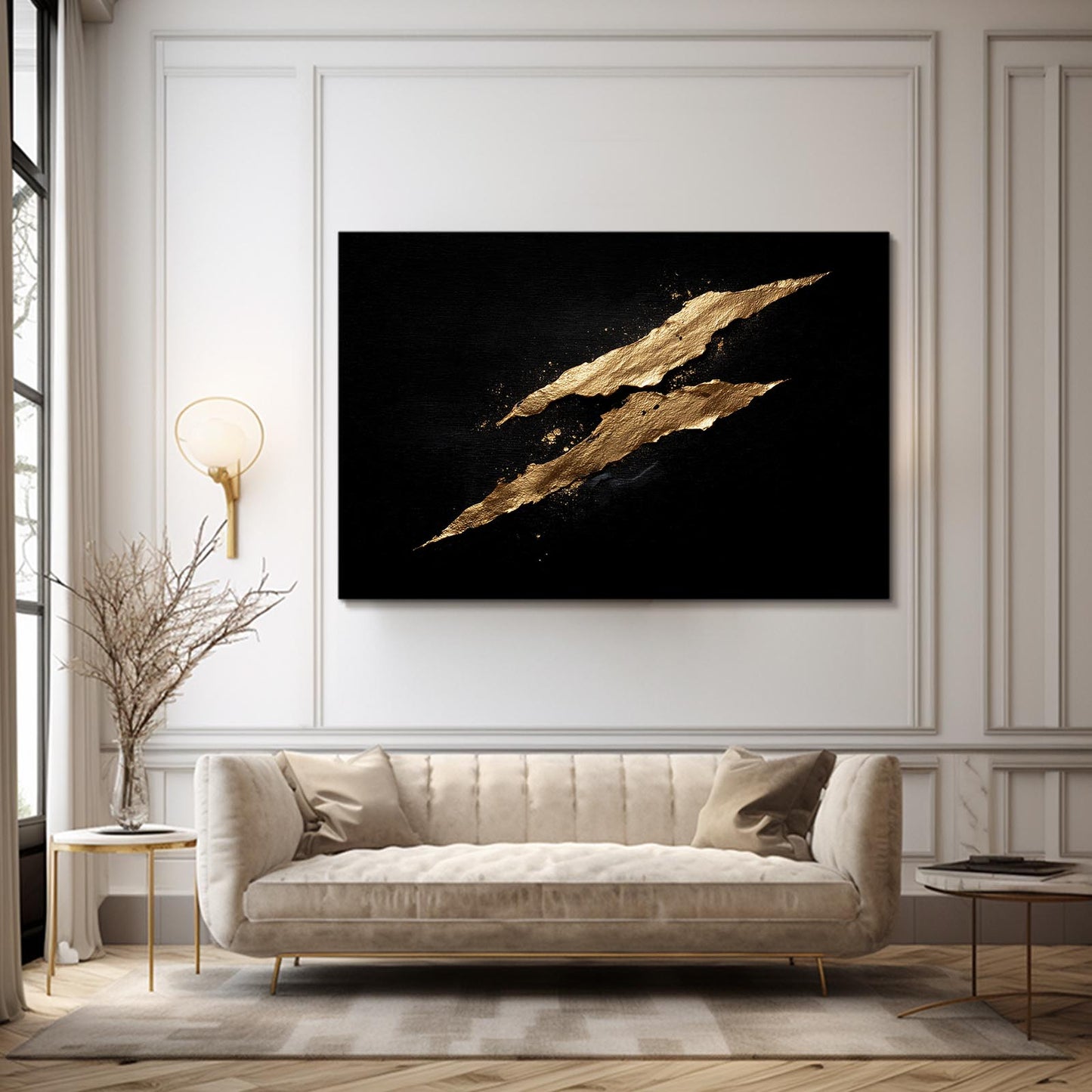 Twin Gold Slashes Wall Decor – styled in a furnished interior