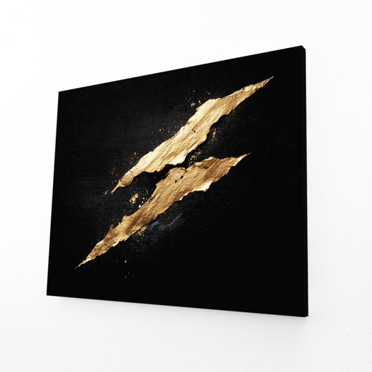 Twin Gold Slashes Wall Decor – angled canvas view on white background