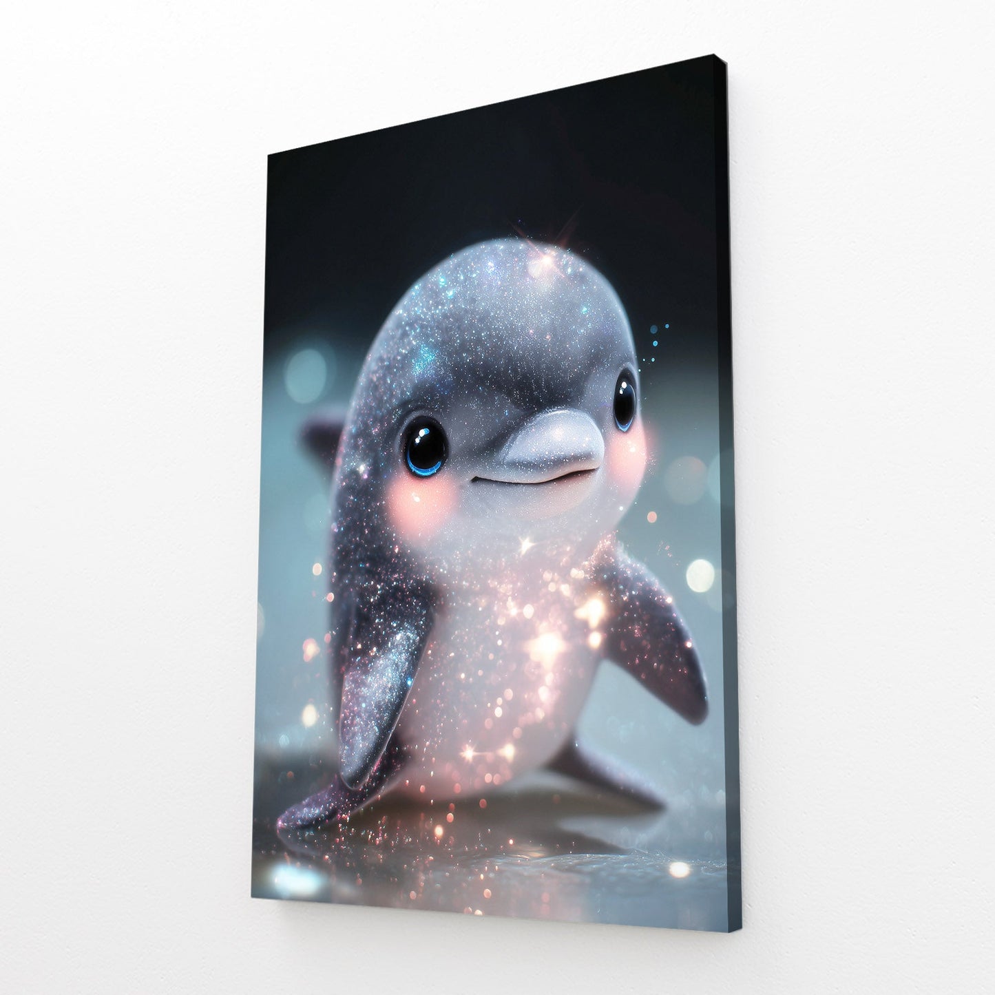 Twinkle Tot Dolphin Art – angled canvas view on white background