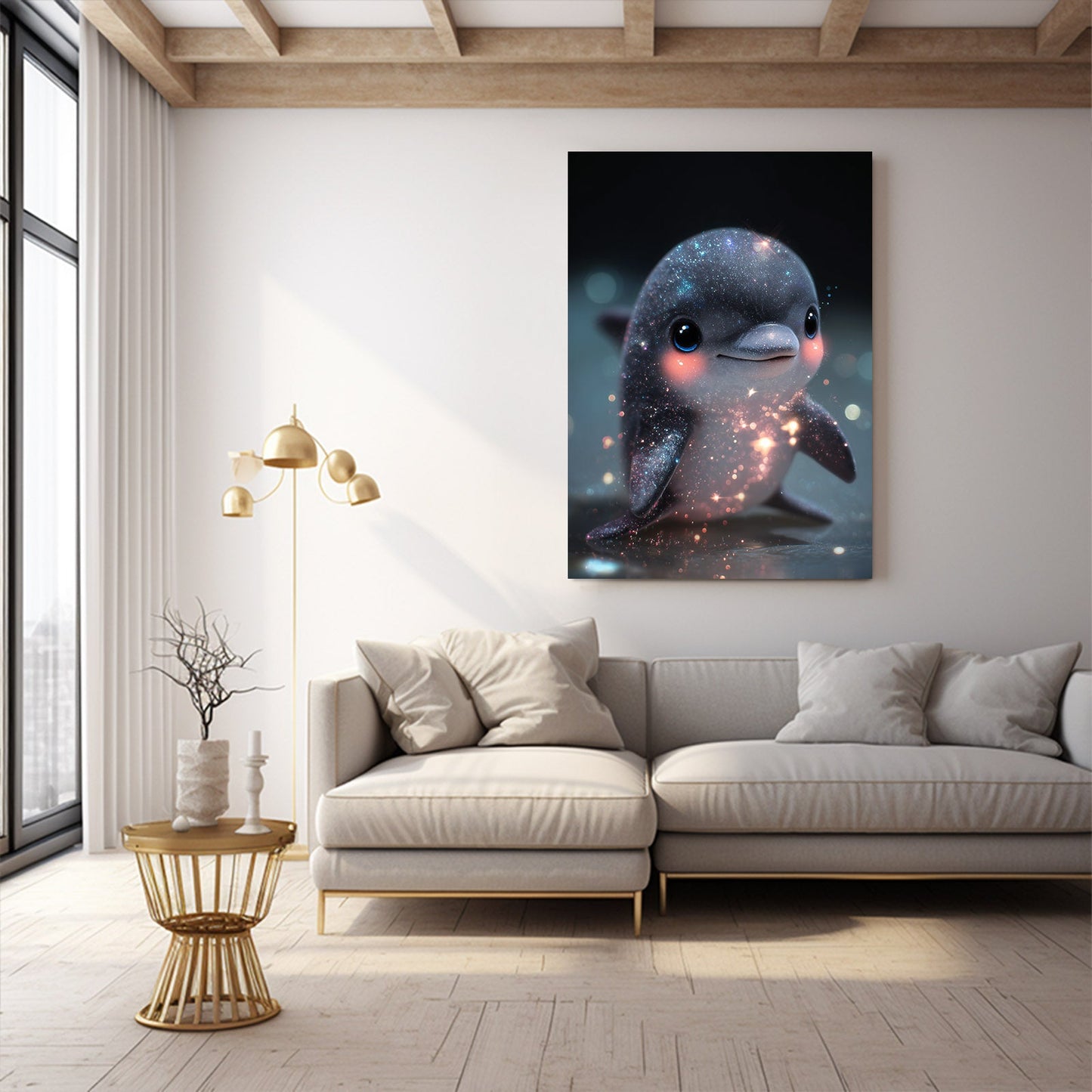 Twinkle Tot Dolphin Art – styled in a furnished interior