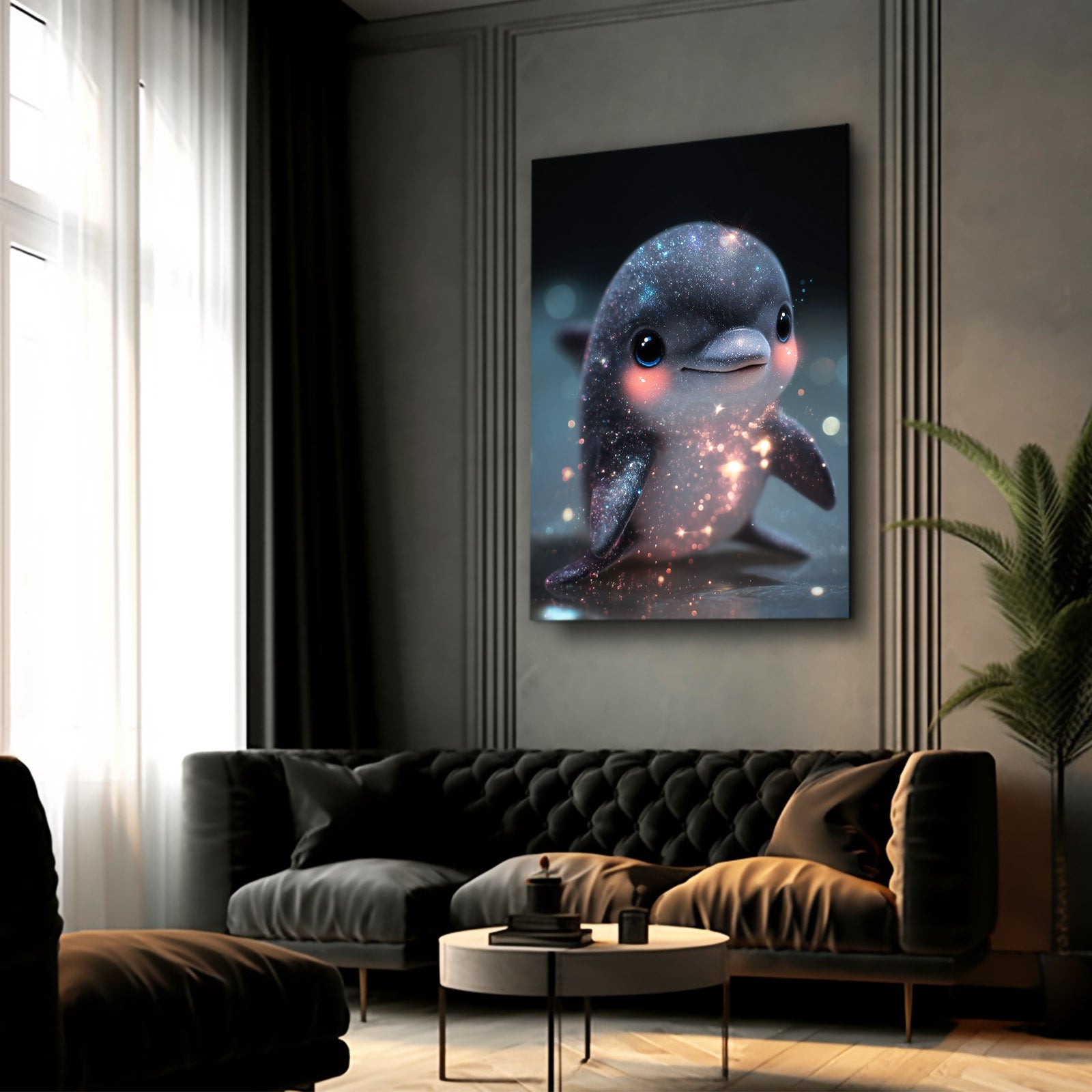 Twinkle Tot Dolphin Art – styled in a furnished interior