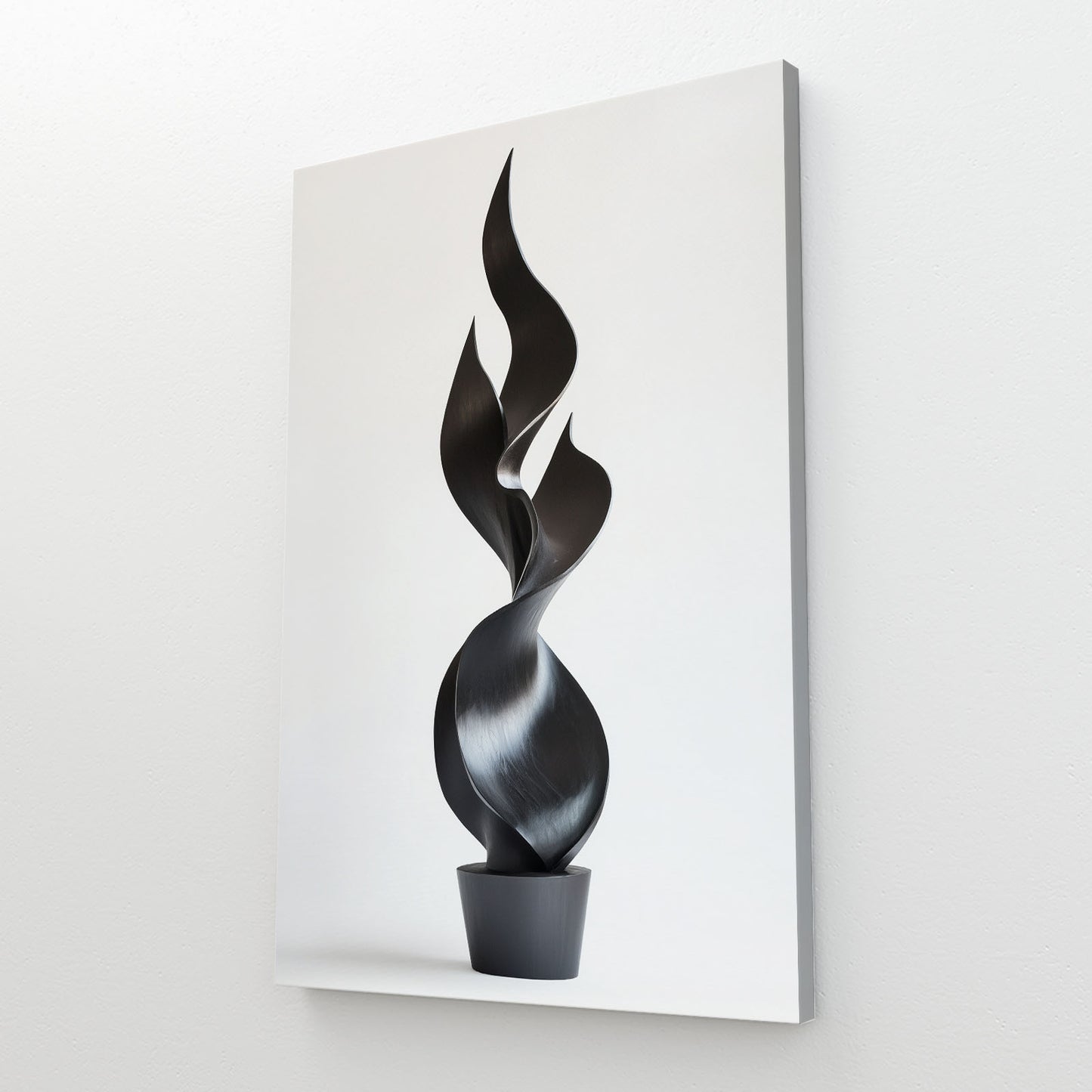 Twisted Black Flame Abstract Canvas Art – styled in a furnished interior