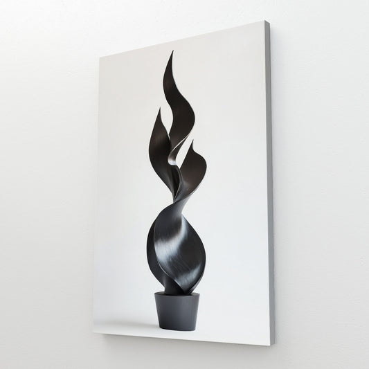 Twisted Black Flame Abstract Canvas Art – styled in a furnished interior