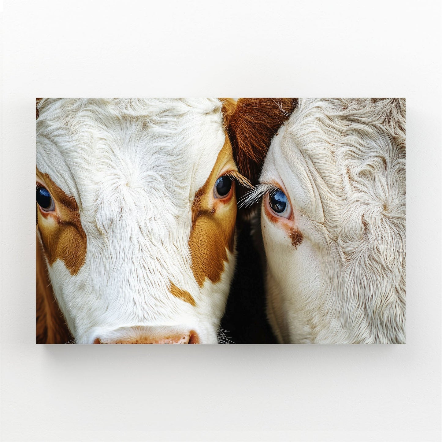 Two Cow Wall Art – angled canvas view on white background