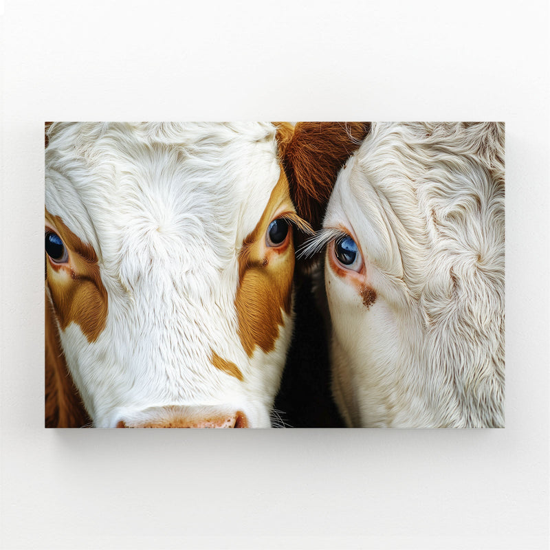 Two Cow Wall Art – angled canvas view on white background