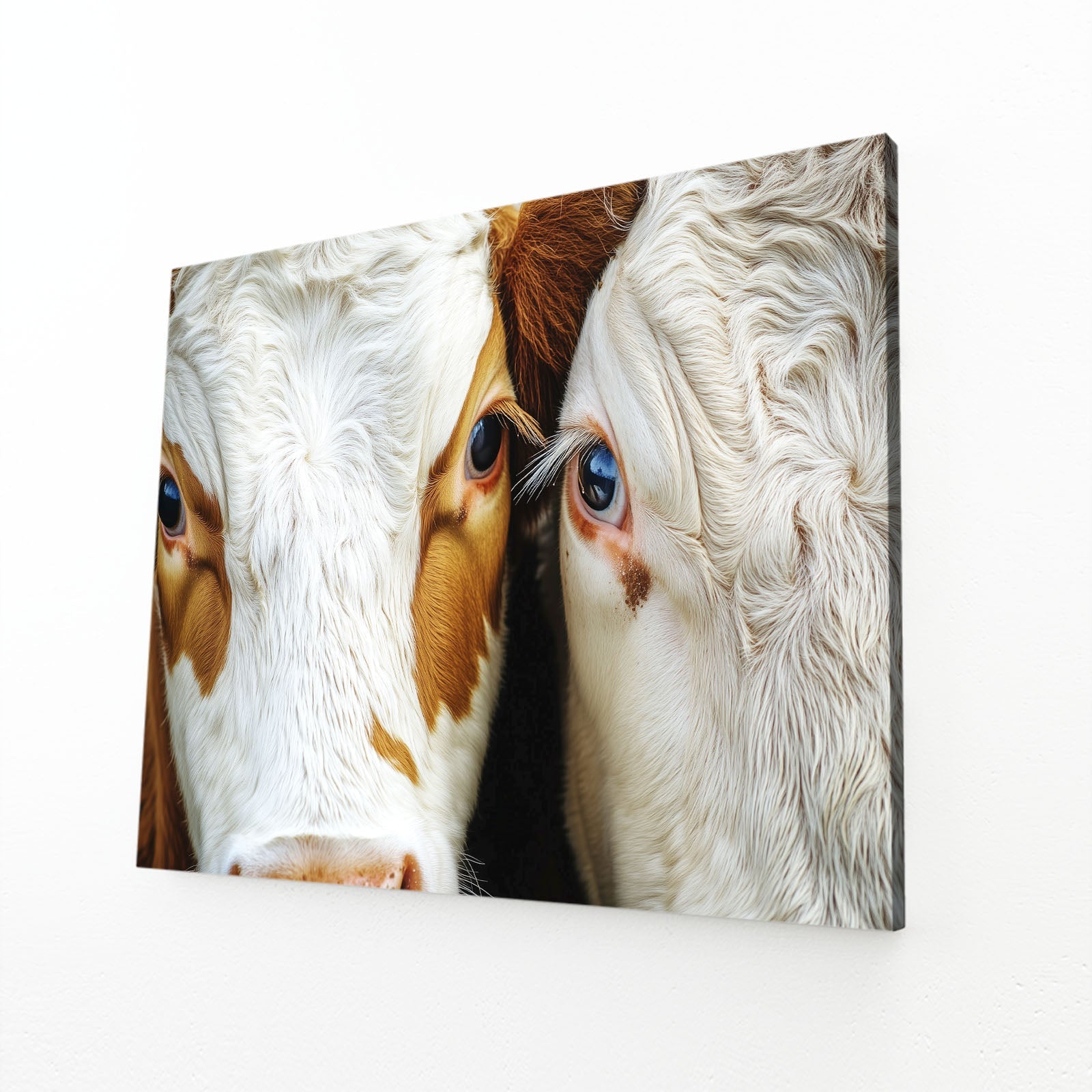 Two Cow Wall Art – angled canvas view on white background