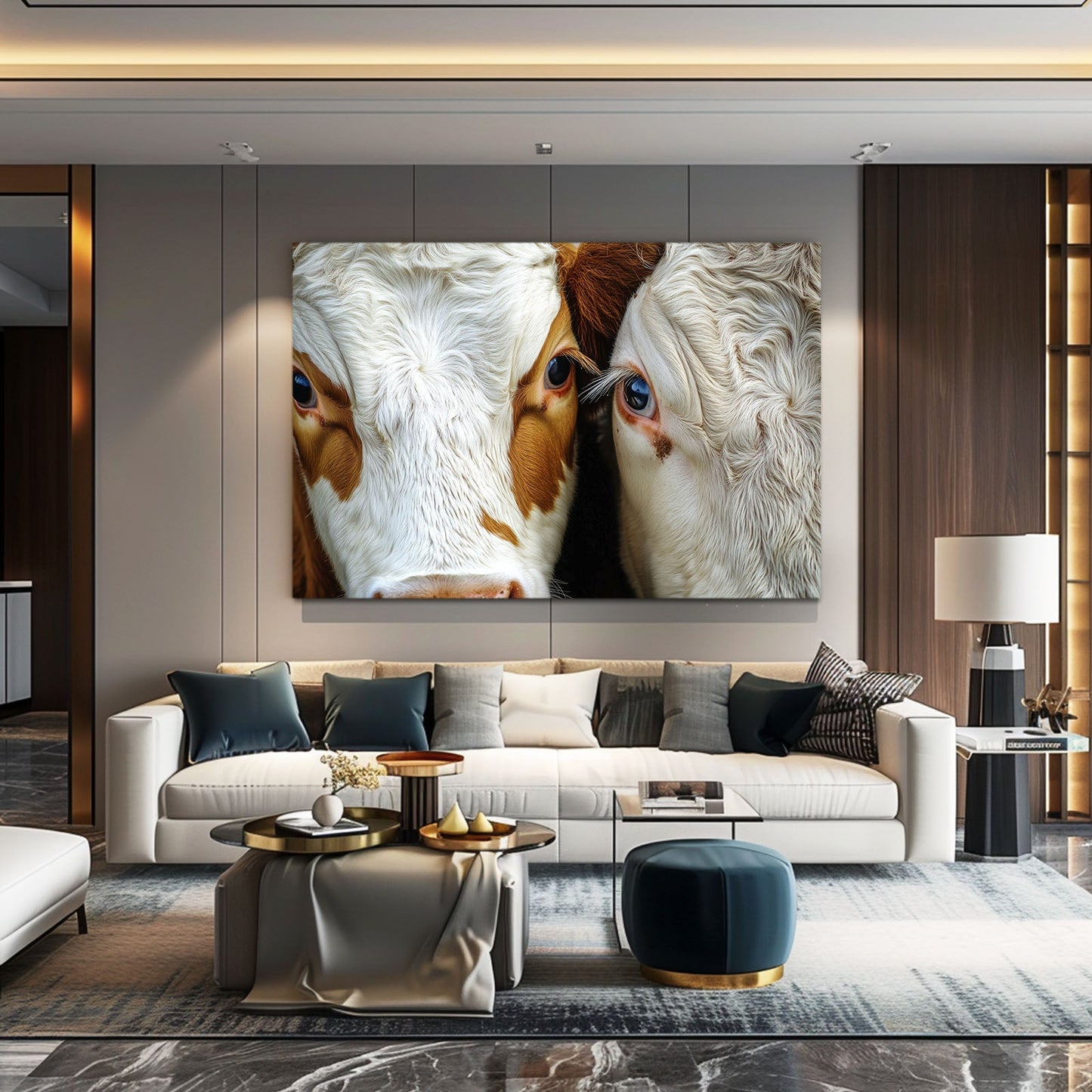 Two Cow Wall Art – angled canvas view on white background