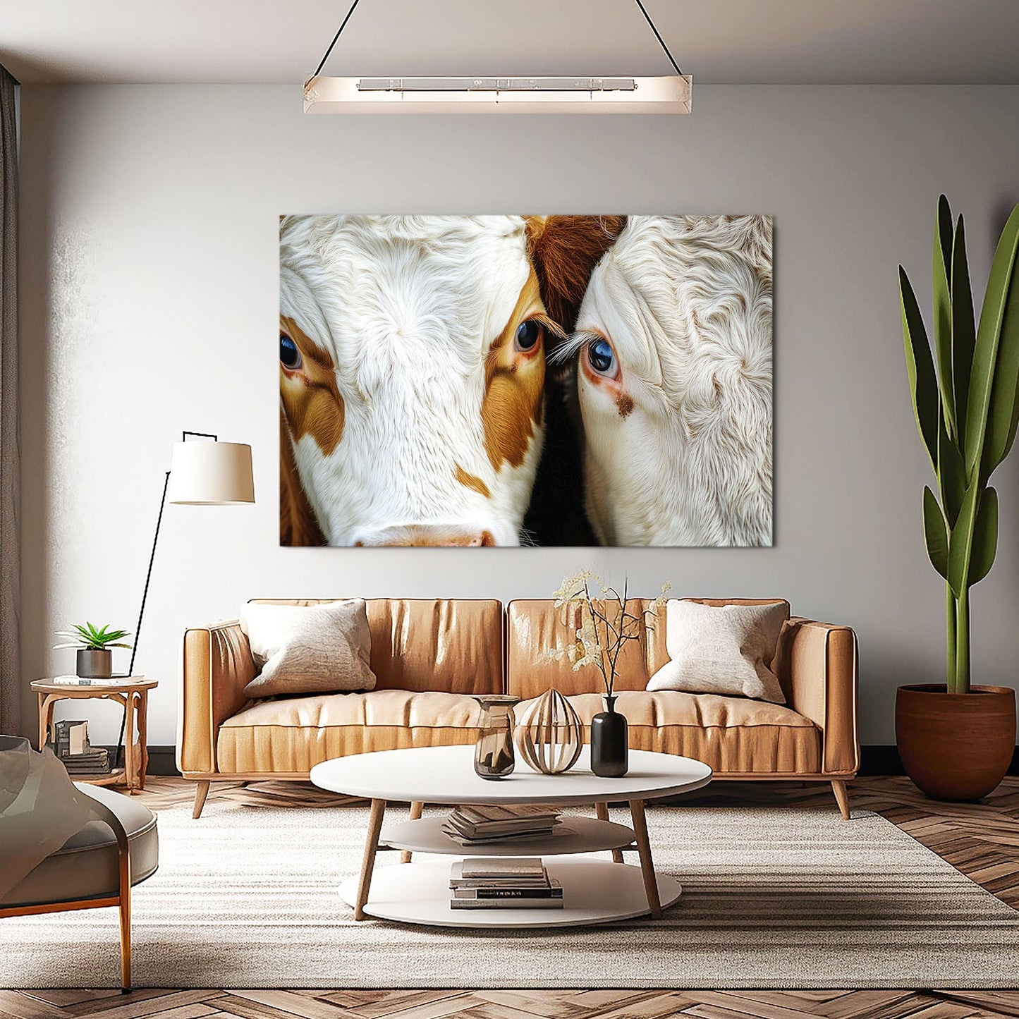 Two Cow Wall Art – angled canvas view on white background