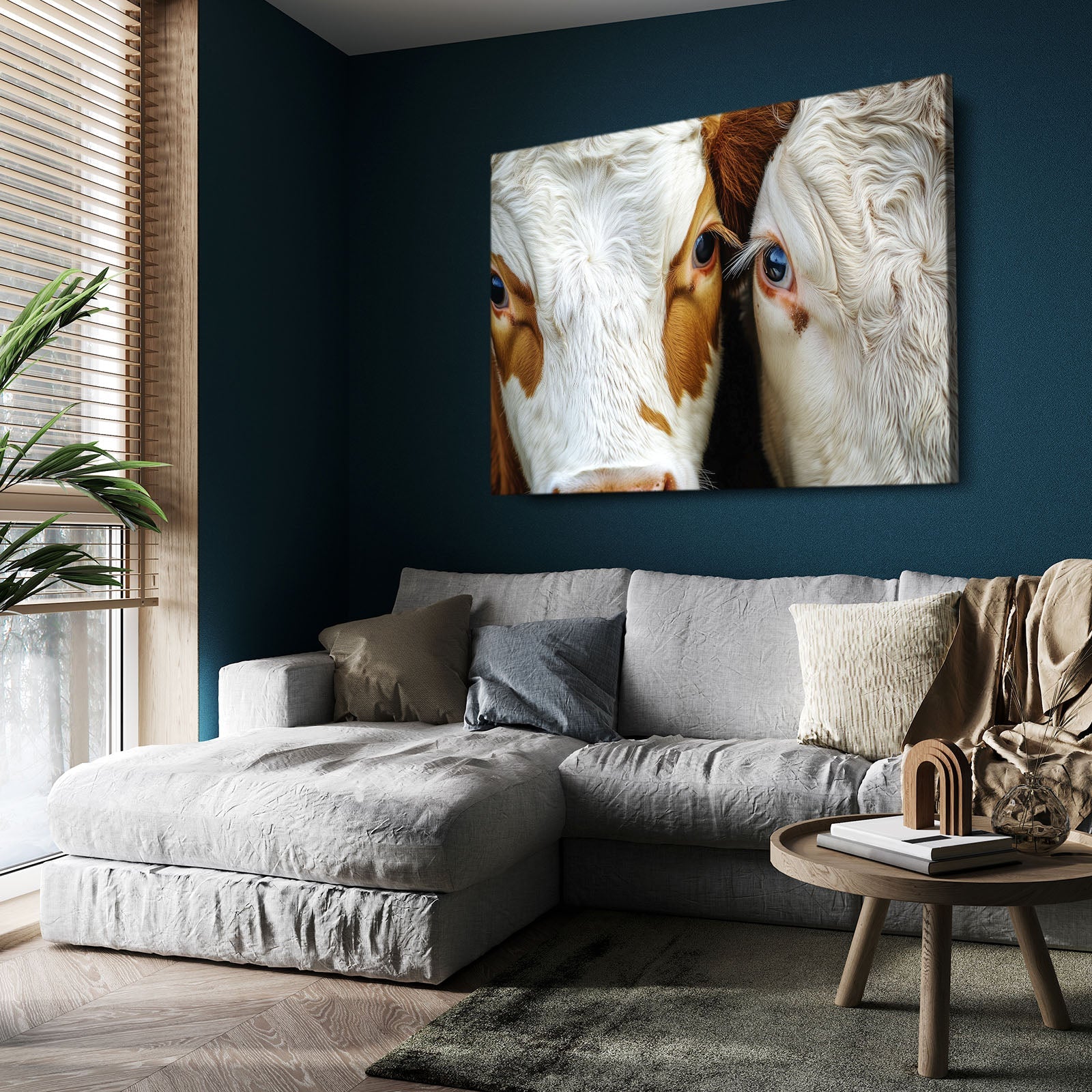 Two Cow Wall Art – angled canvas view on white background
