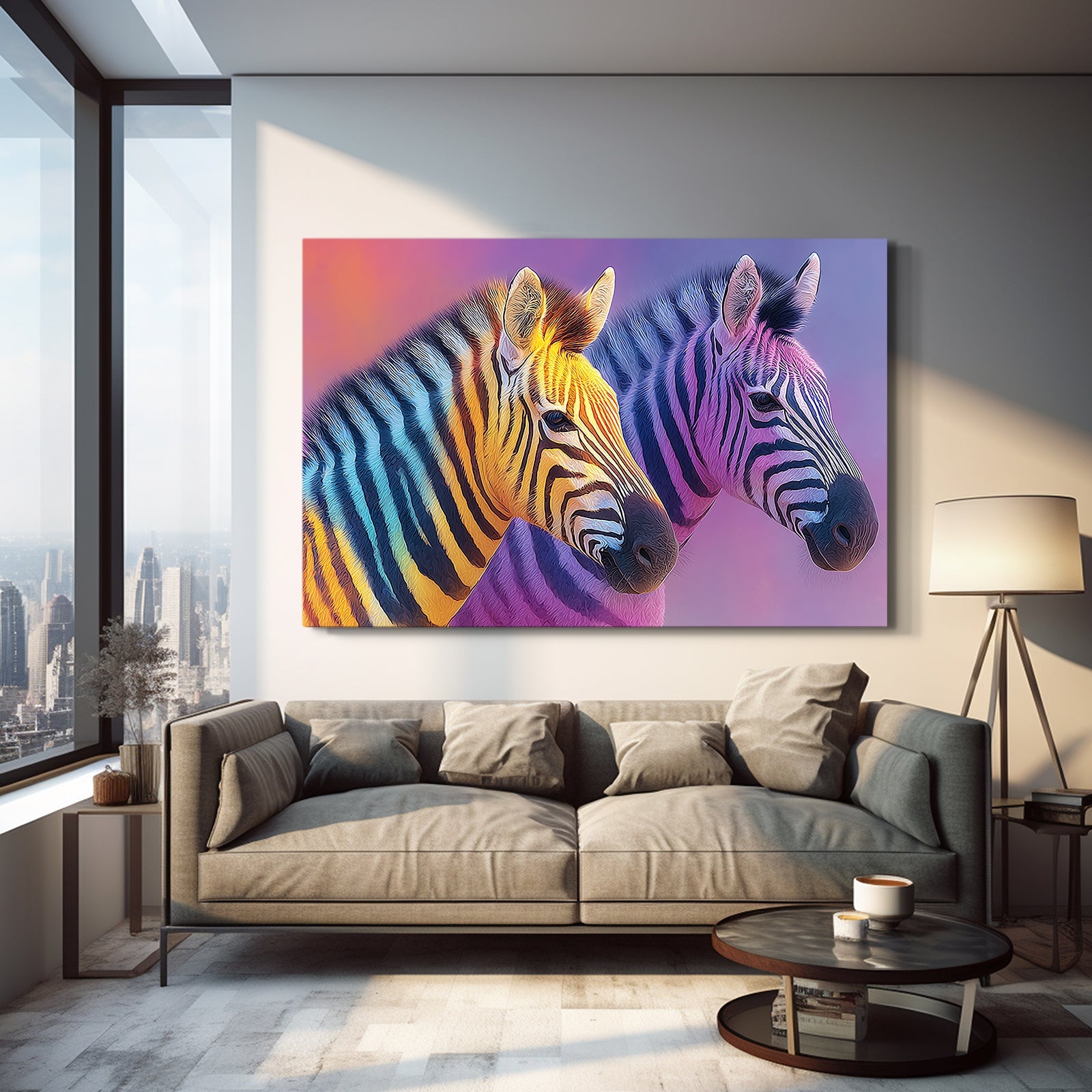 Two Zebra Wall Art – styled in a furnished interior