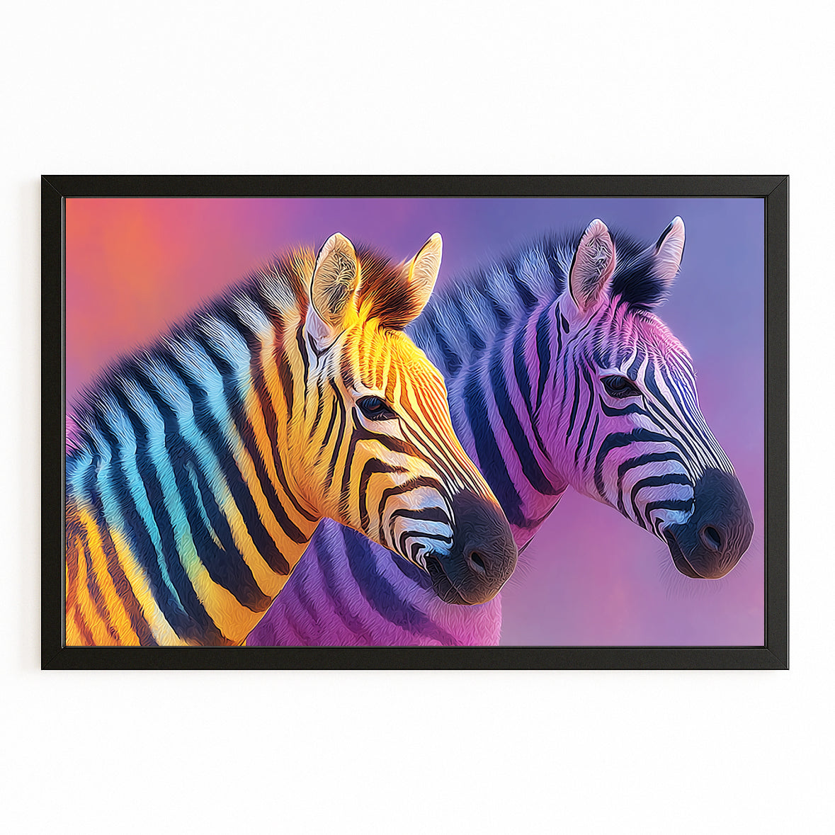 Two Zebra Wall Art – with Premium Black frame on white background