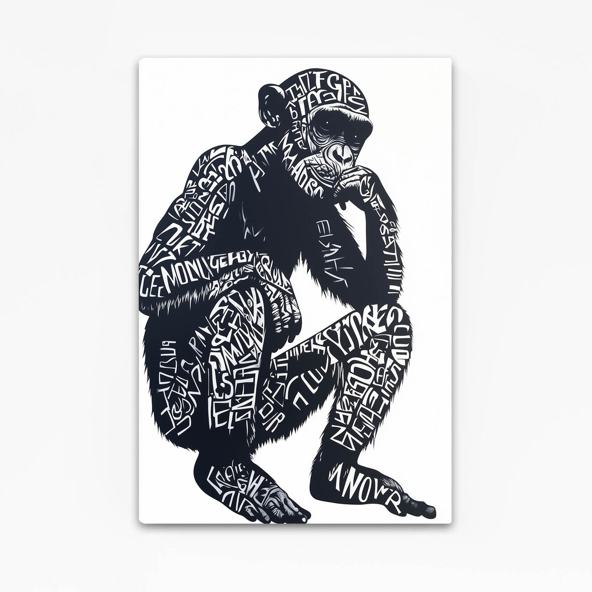 Typography Thinker Monkey Wall Decor — contemporary canvas print, angled canvas view on white background