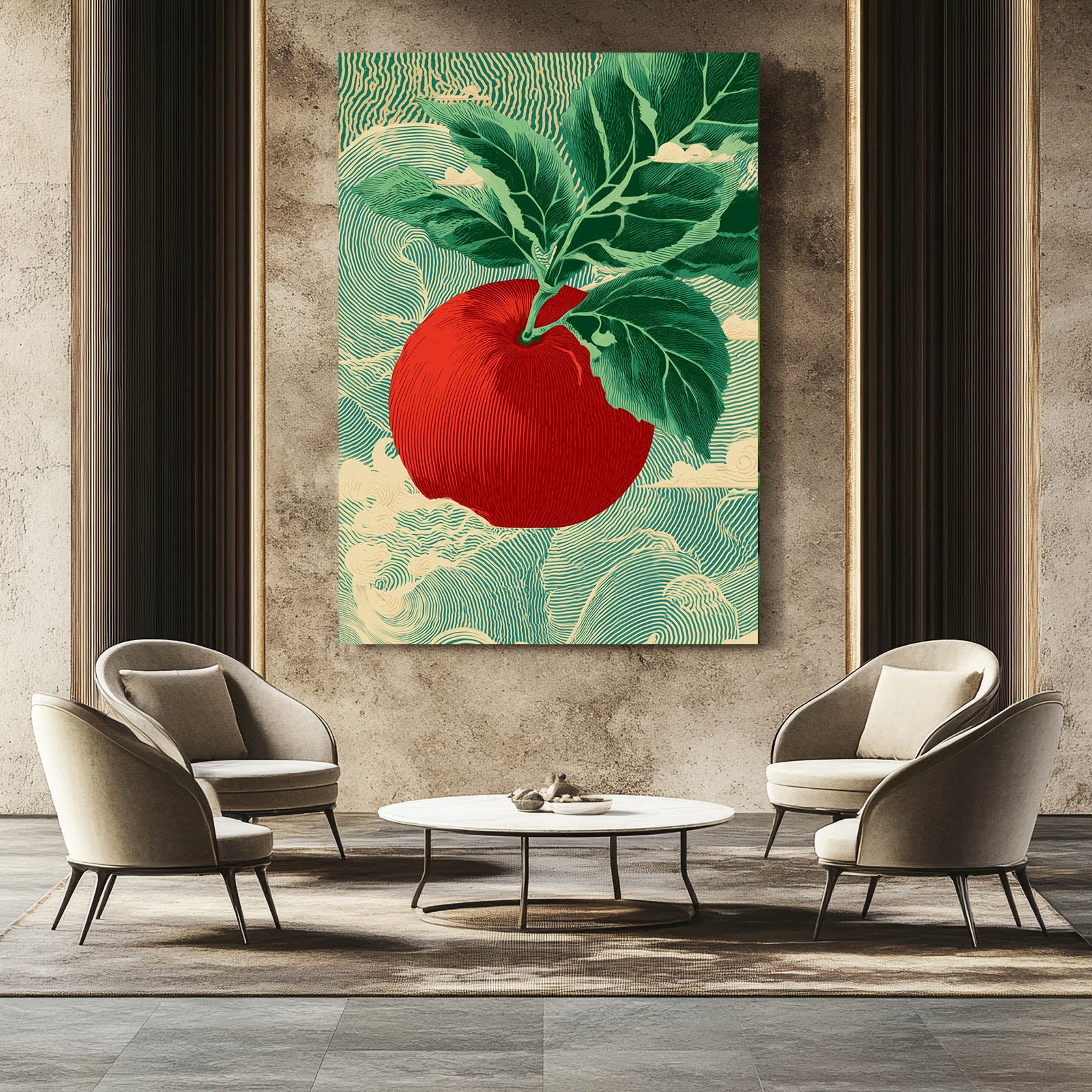 Ukiyo Wave Leaf Apple Wall Art – styled in a furnished interior