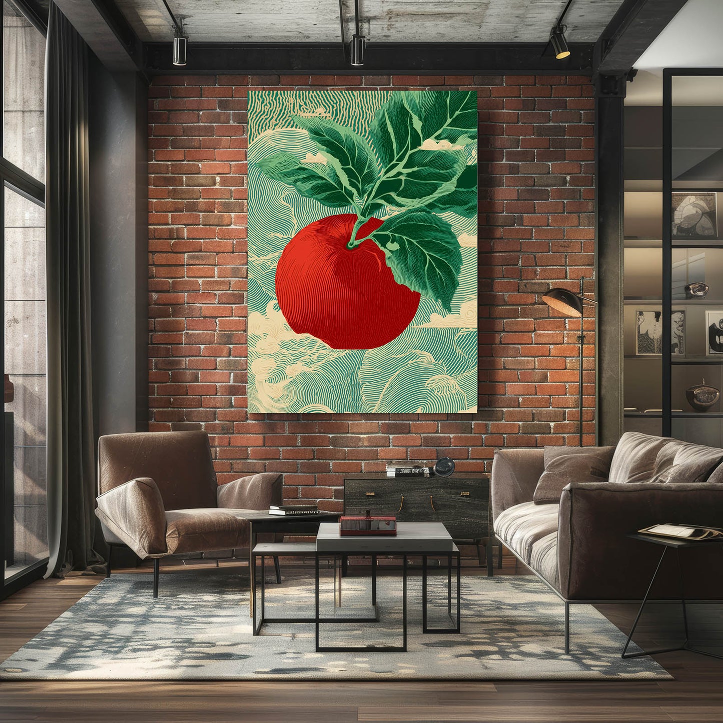 Ukiyo Wave Leaf Apple Wall Art – styled in a furnished interior
