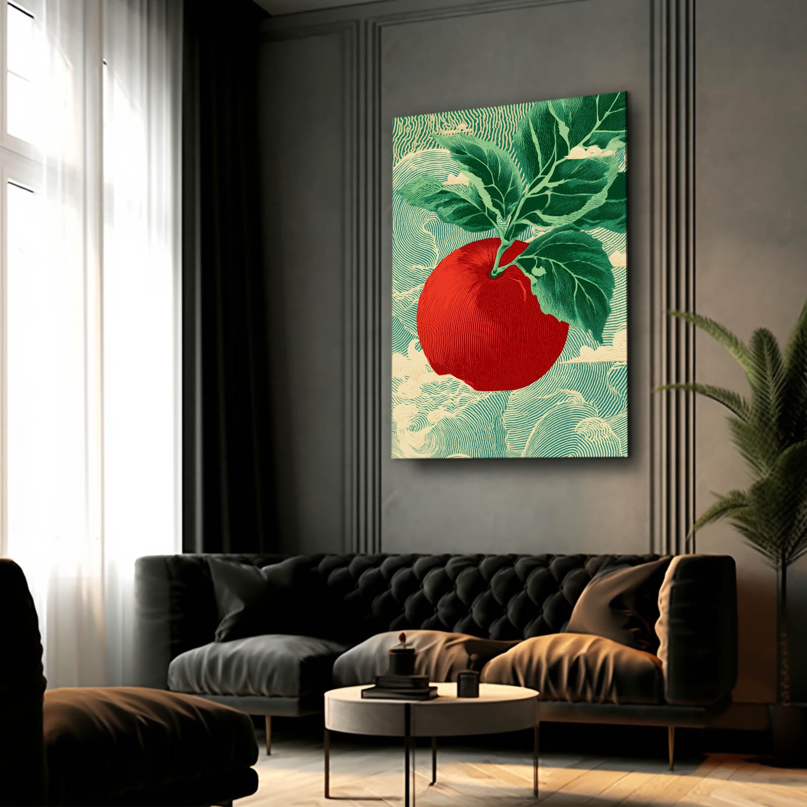 Ukiyo Wave Leaf Apple Wall Art – styled in a furnished interior