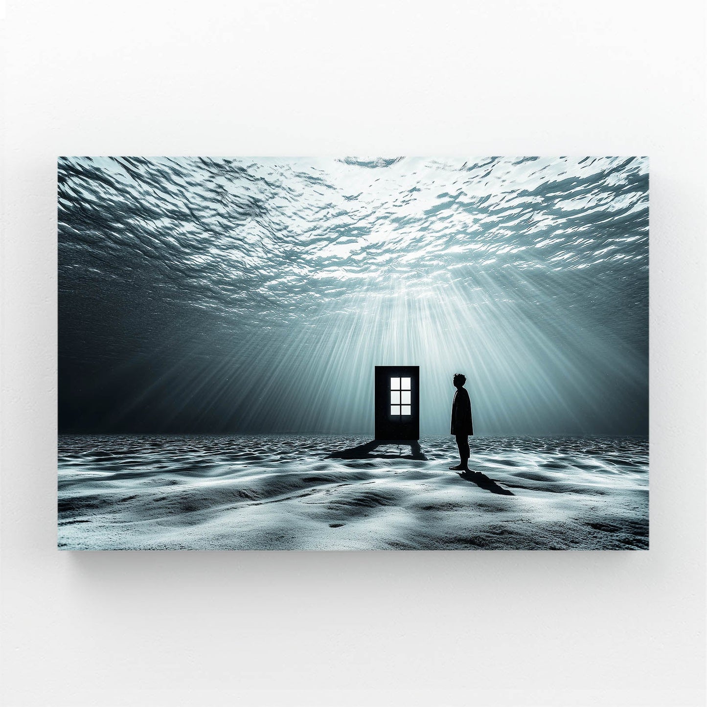 Underwater Doorway Photography Art – glowing doorway standing on the ocean floor