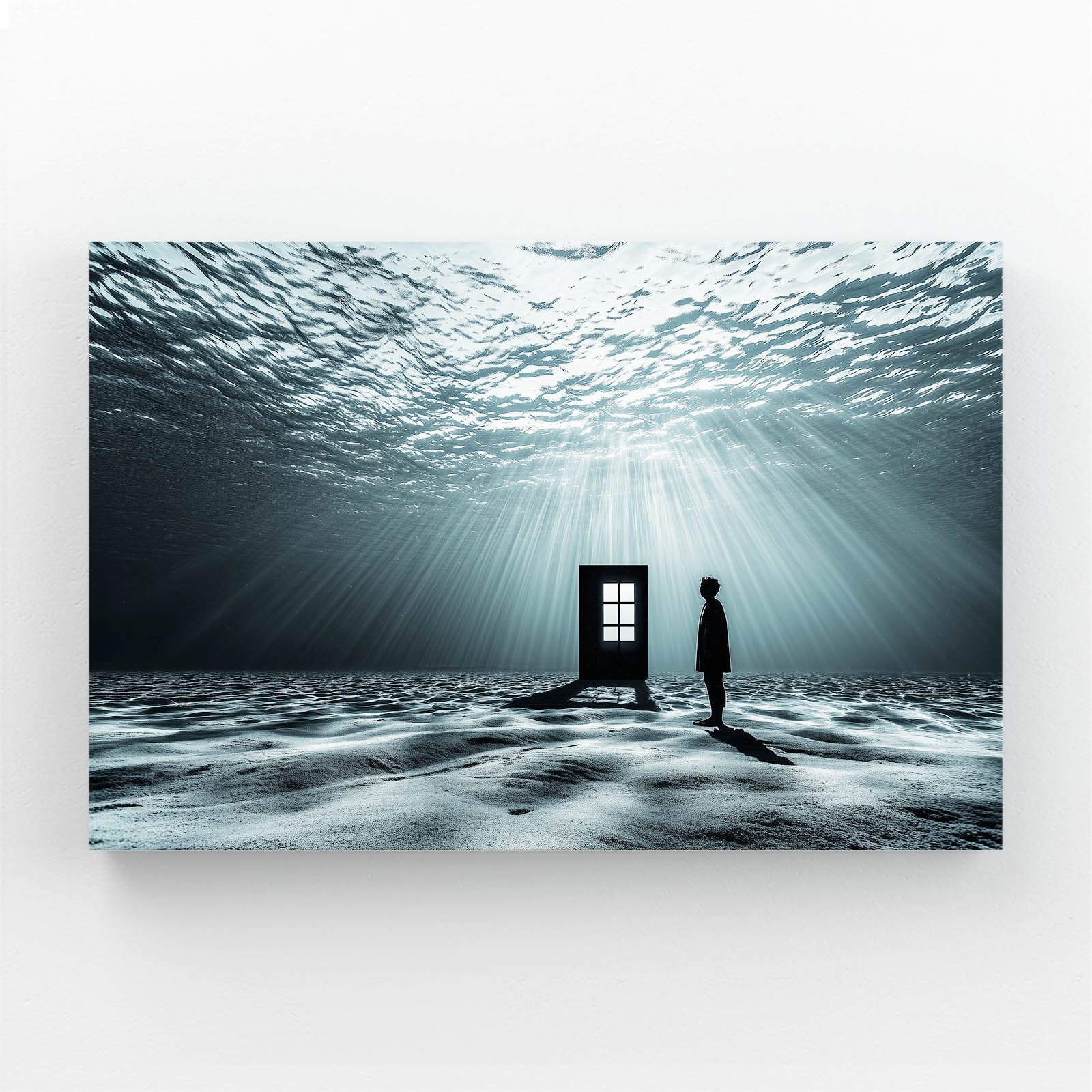 Underwater Doorway Photography Art – glowing doorway standing on the ocean floor