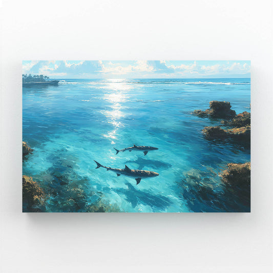 Underwater Silhouette Shark Wall Art – canvas print on white background