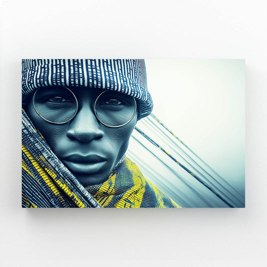 Urban African Photography Print – young man in teal beanie and yellow jacket, city street