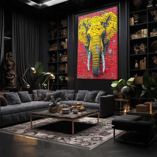 Urban Brick Elephant Art — graffiti canvas print in red tones, view 3