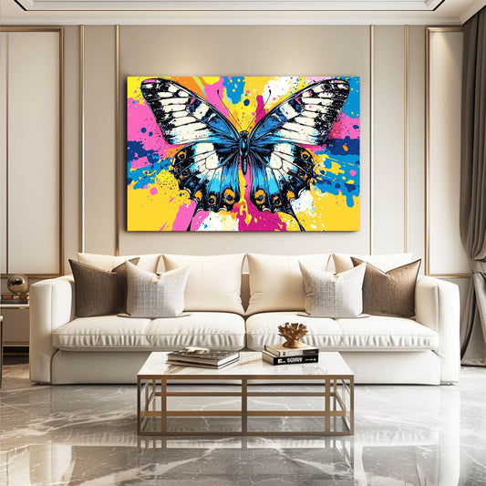 Urban Pop Butterfly Wall Art — abstract canvas print in blue tones, view 3