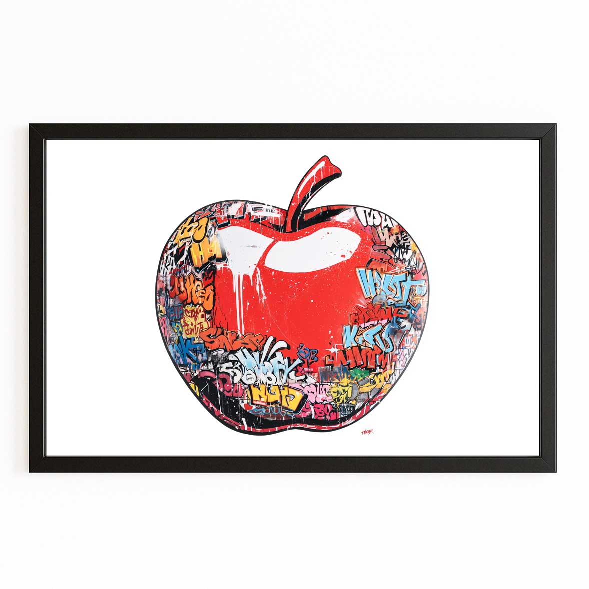 Urban Pop Drip Apple Art – with Premium Black frame on white background