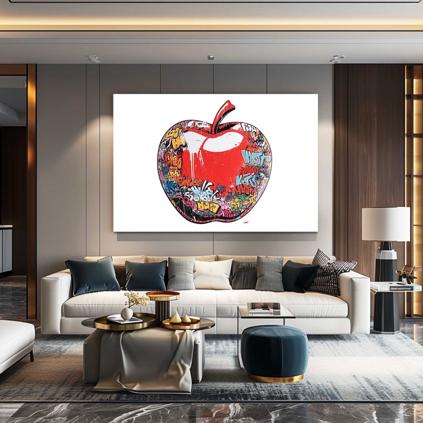 Urban Pop Drip Apple Art – styled in a furnished interior
