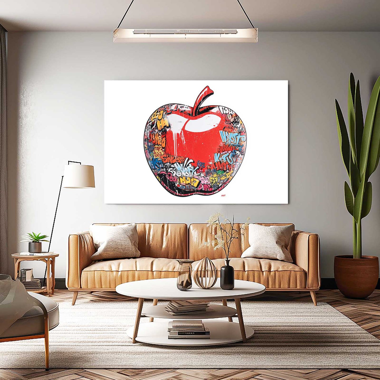 Urban Pop Drip Apple Art – styled in a furnished interior