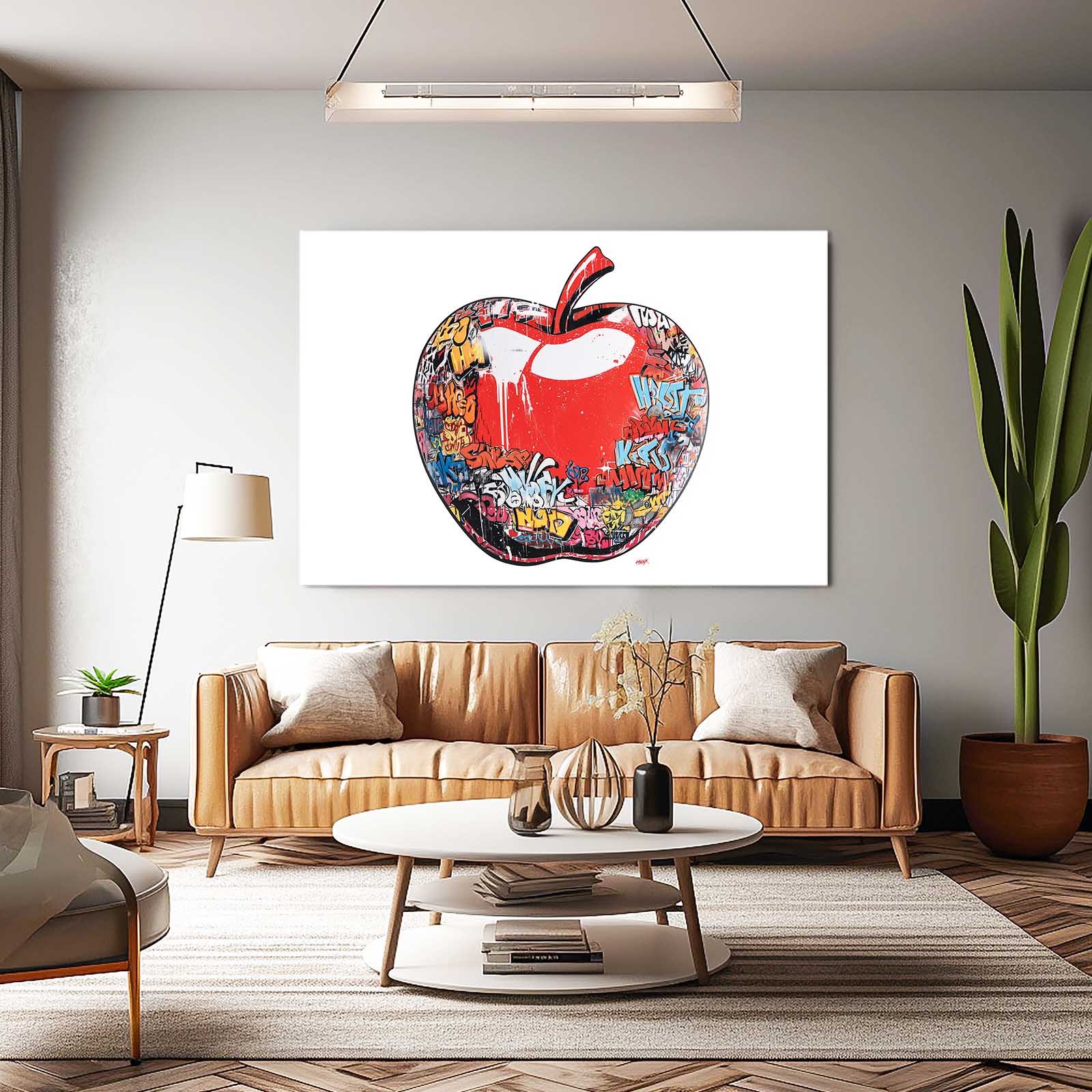Urban Pop Drip Apple Art – styled in a furnished interior
