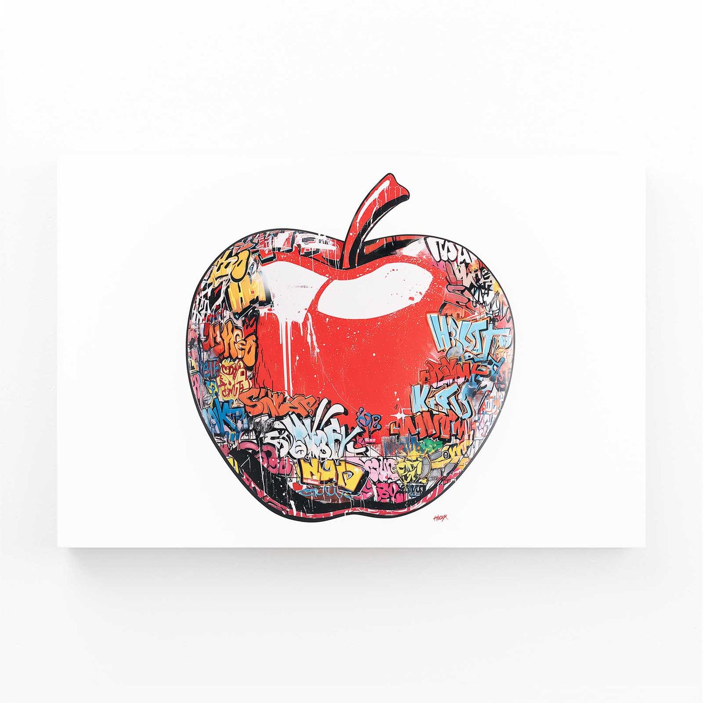 Urban Pop Drip Apple Art – angled canvas view on white background