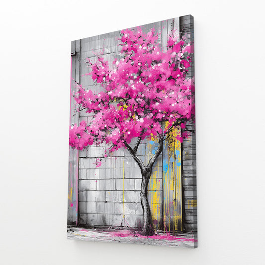 Urban Wall Tree Cherry Blossom Wall Art – angled canvas view on white background