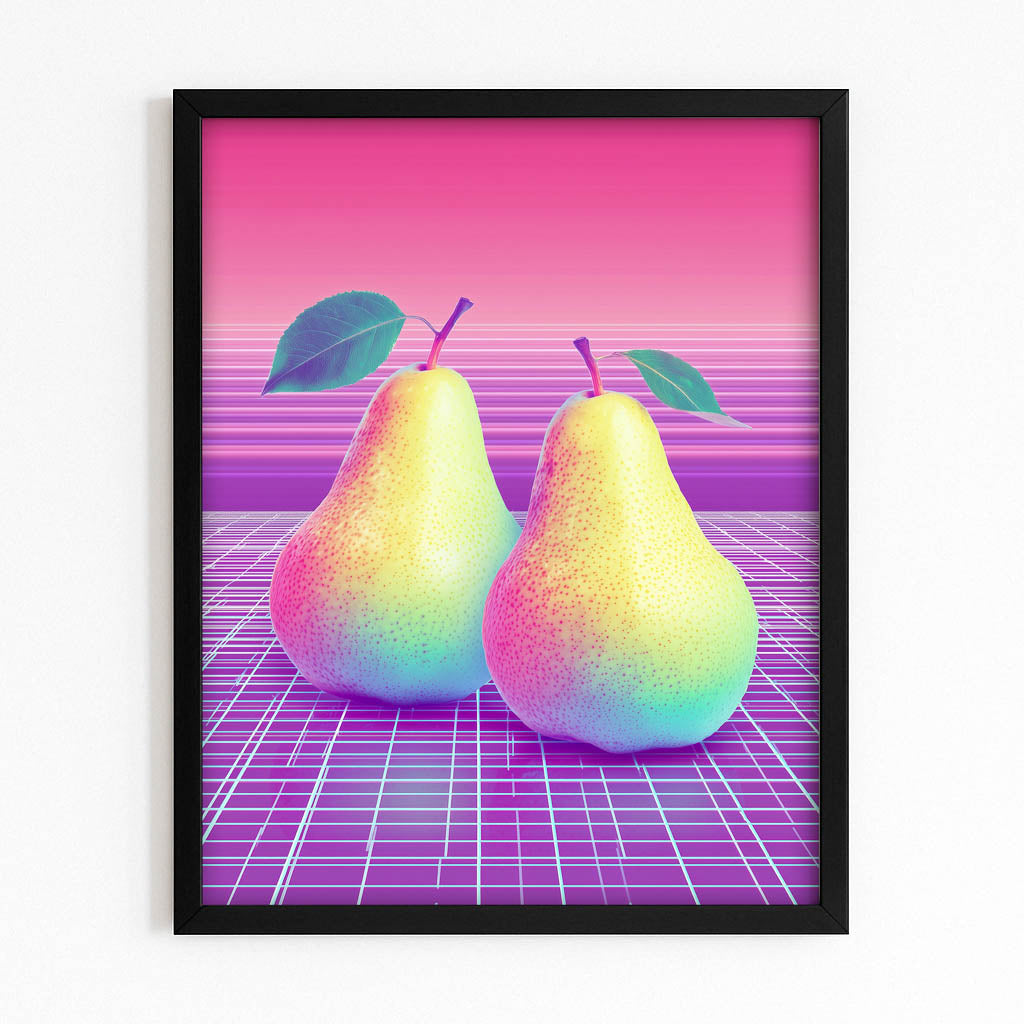 Vaporwave Pears Fruit Prints – with Premium Black frame on white background