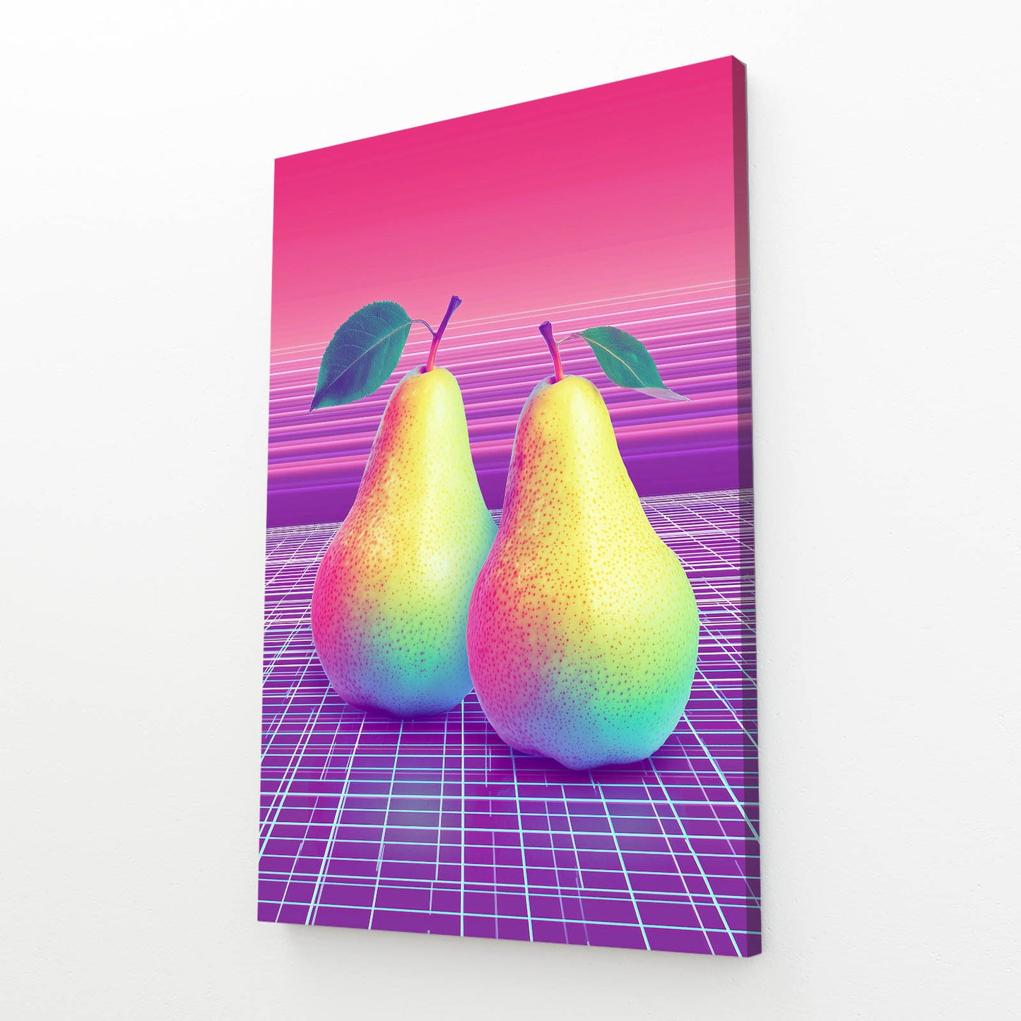 Vaporwave Pears Fruit Prints – angled canvas view on white background