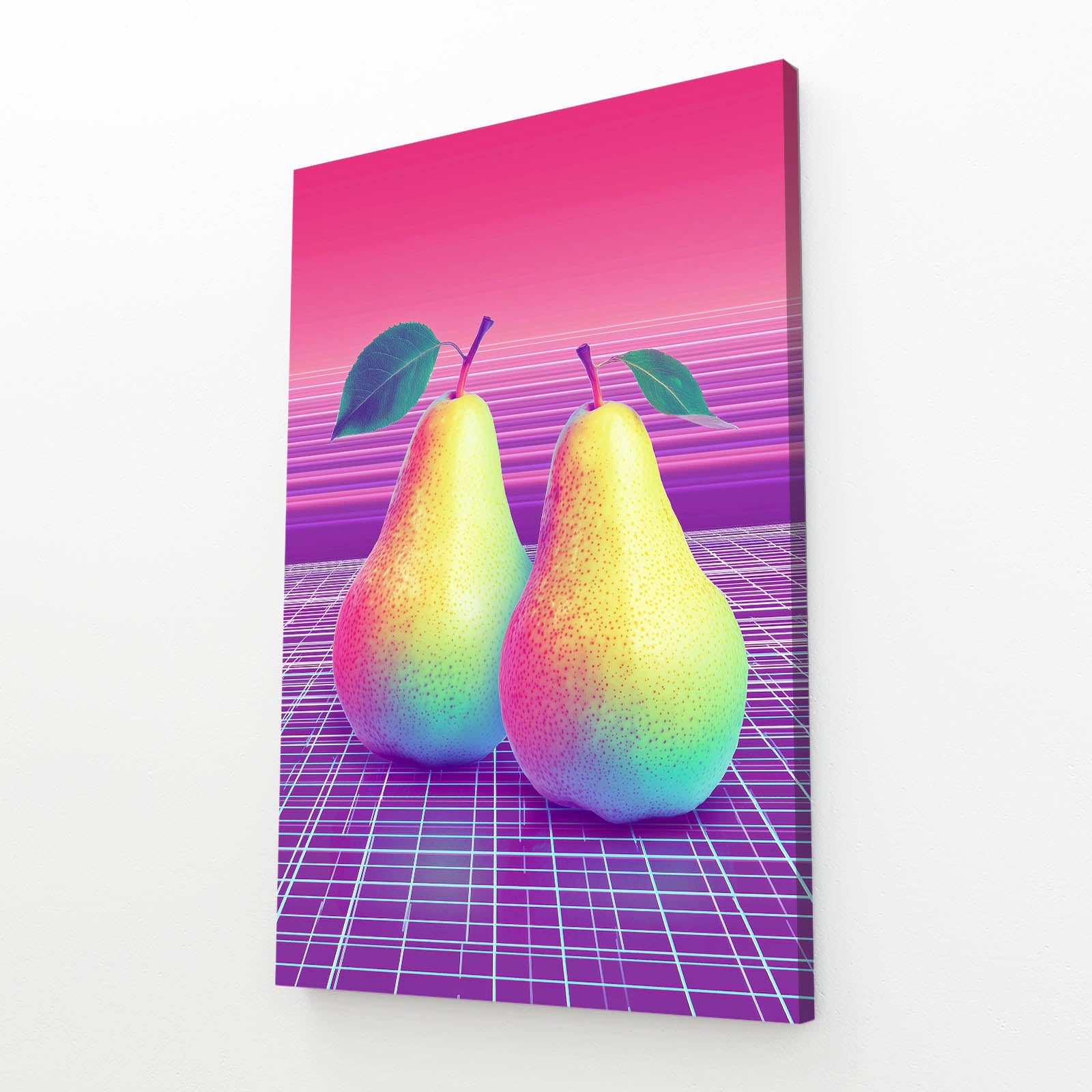 Vaporwave Pears Fruit Prints – angled canvas view on white background