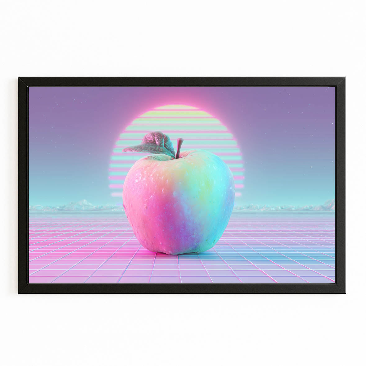 Vaporwave Retro Apple Wall Art – with Premium Black frame on white background