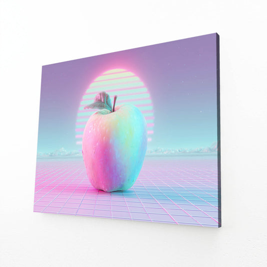 Vaporwave Retro Apple Wall Art – angled canvas view on white background