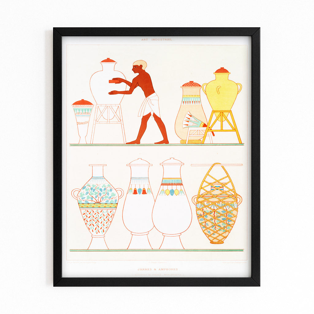 Vase Bearers Illustration Egyptian Prints – with Premium Black frame on white background