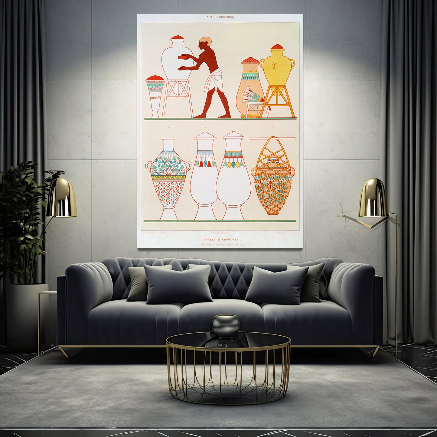 Vase Bearers Illustration Egyptian Prints – styled in a furnished interior