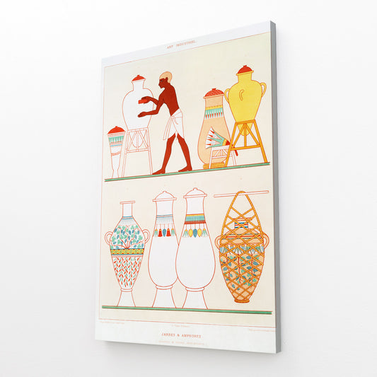 Vase Bearers Illustration Egyptian Prints – angled canvas view on white background